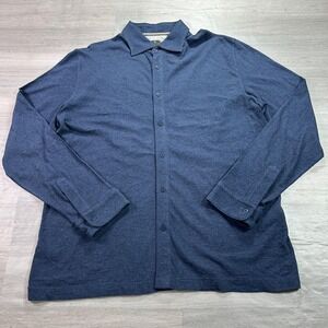 Left Coast Tee Shirt Mens Large Blue Jersey Cotton Button Up Long Sleeve Peru